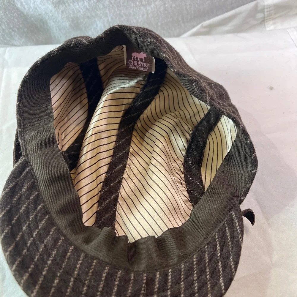 Christys Crown Series Brown Pinstripe Wool Blend Newsboy Cap Hat S/M 55cm